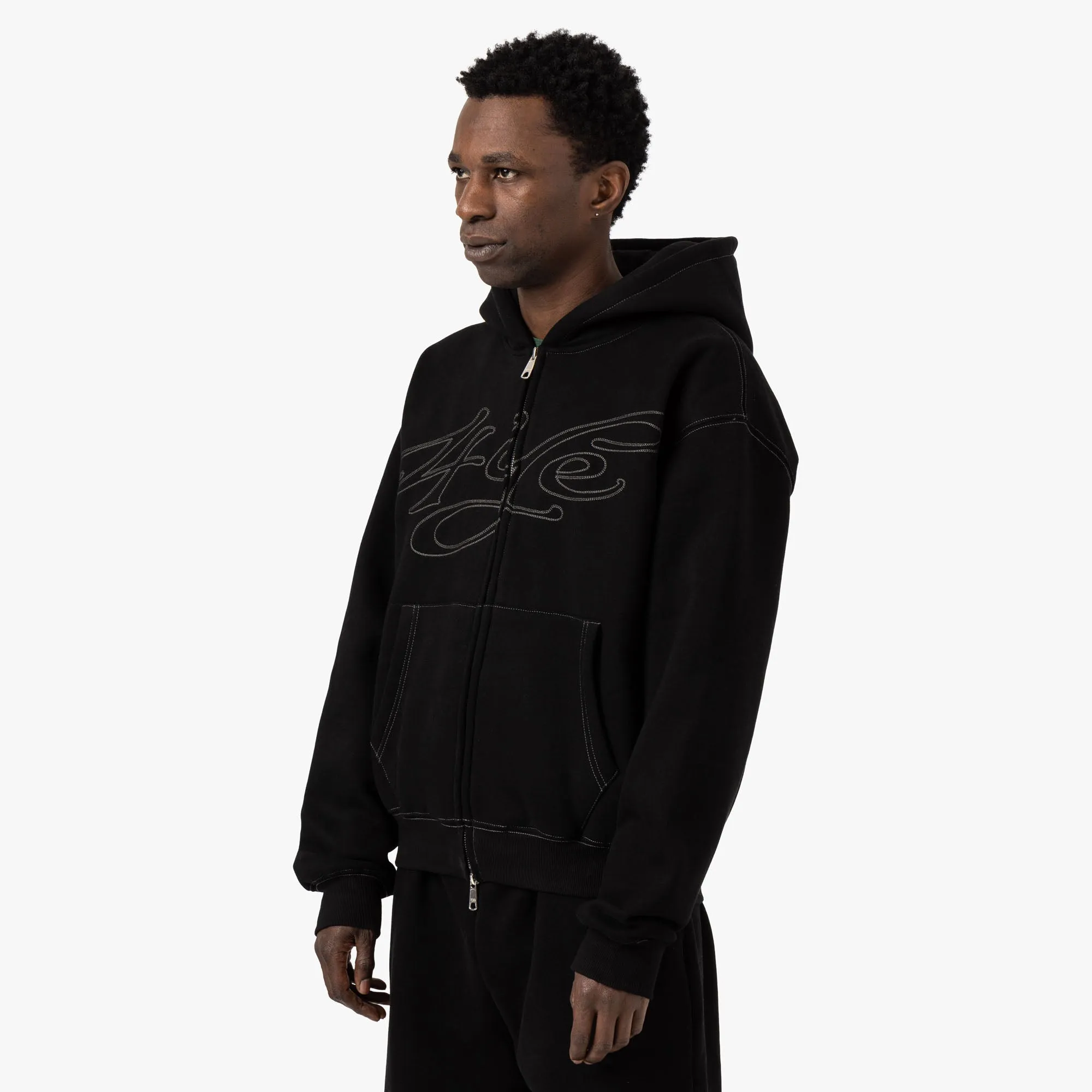 4YE Signature Zip Hoodie / Black / Grey