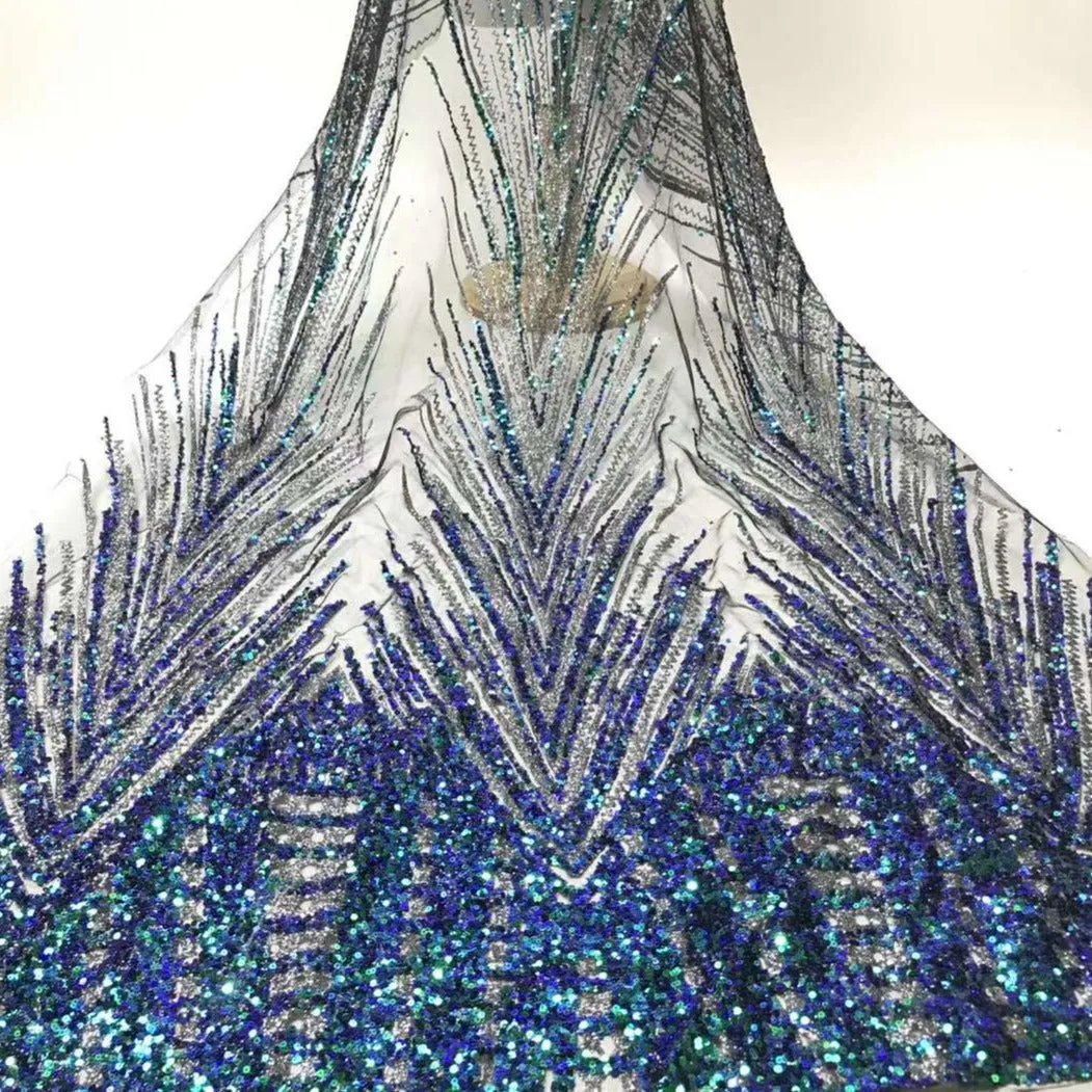 5 COLORS / 6 COLORS / Geometric Glitter Embroidered Dance Party Prom Bridal Mesh Tulle Lace Dress Fabric