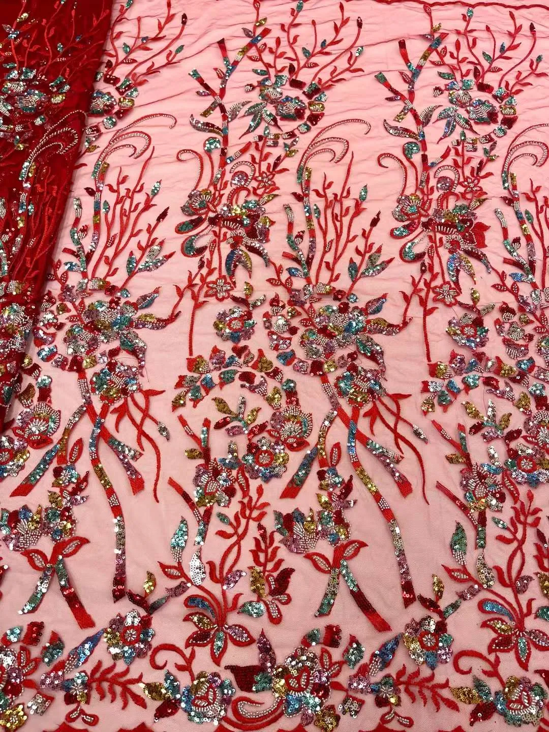 5 COLORS / 9 COLORS / Floral Heavy Beads Glitter Embroidered African French Mesh Lace Party Prom Bridal Dress Fabric