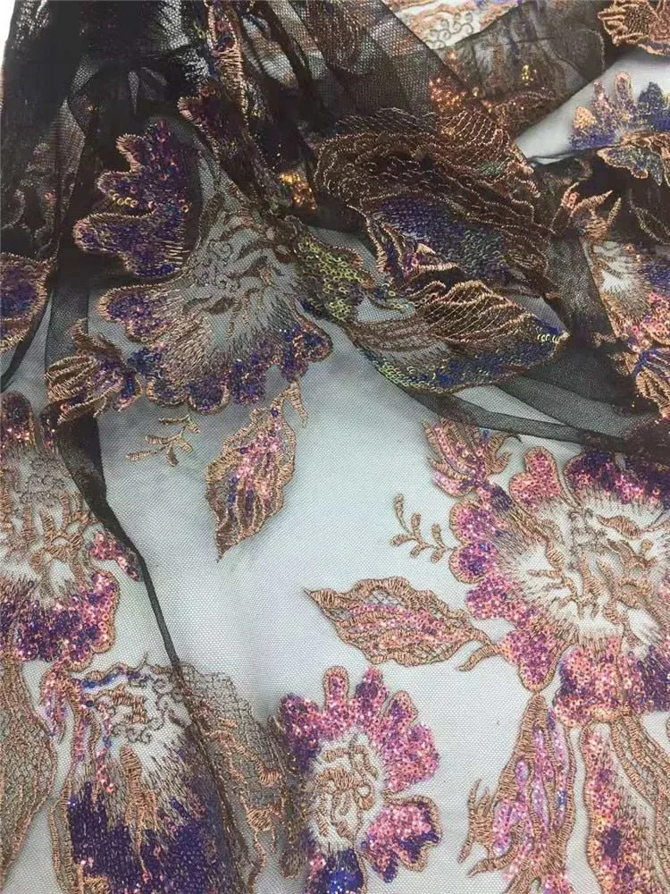5 COLORS / 9 COLORS / Floral Tone on Tone Embroidered African French Mesh Lace Party Prom Bridal Dress Fabric