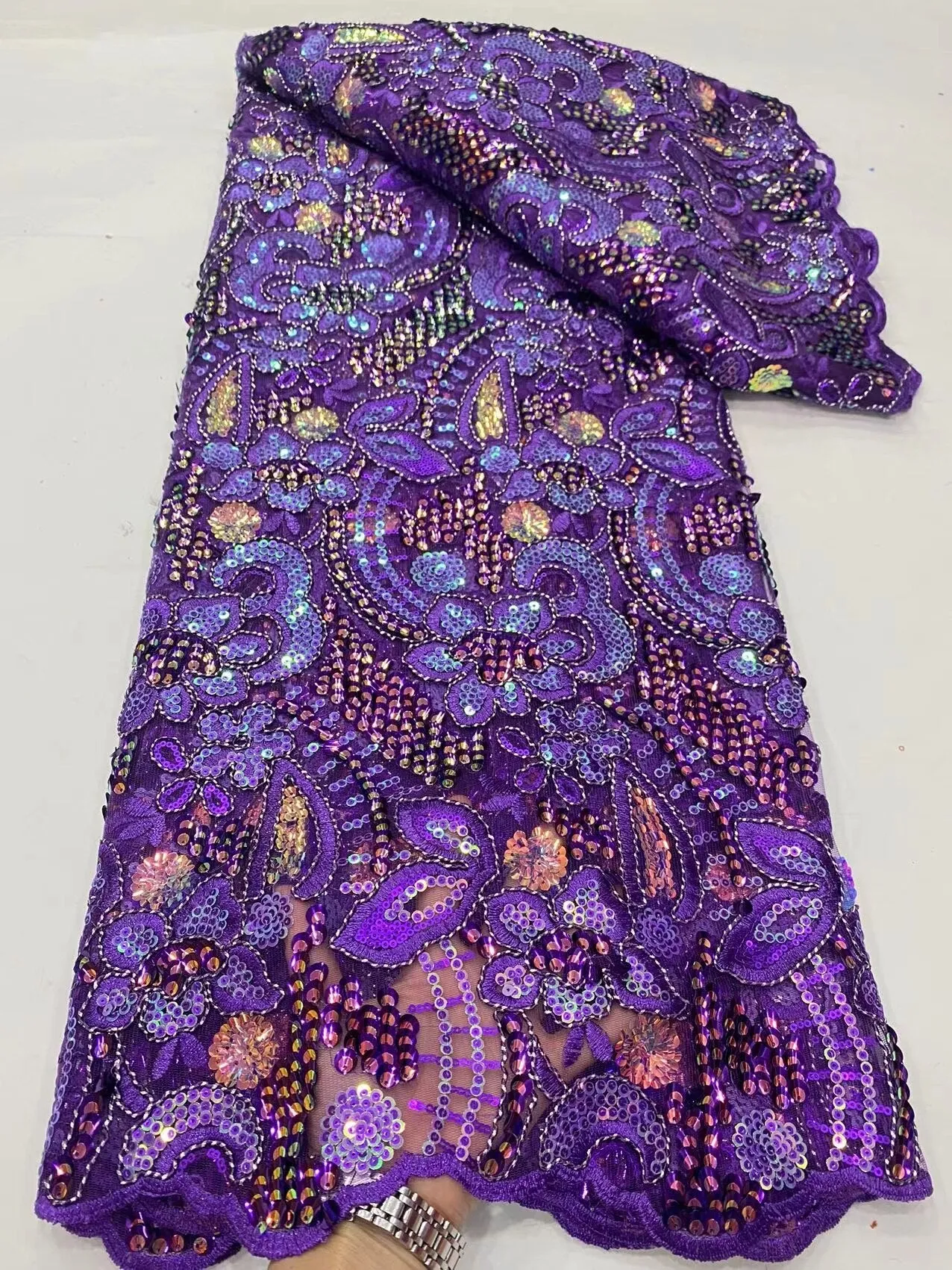 5 YARDS / 10 COLORS / Malo Sequin Beaded Embroidery Glitter Mesh Sparkly Lace Wedding Party Dress Fabric