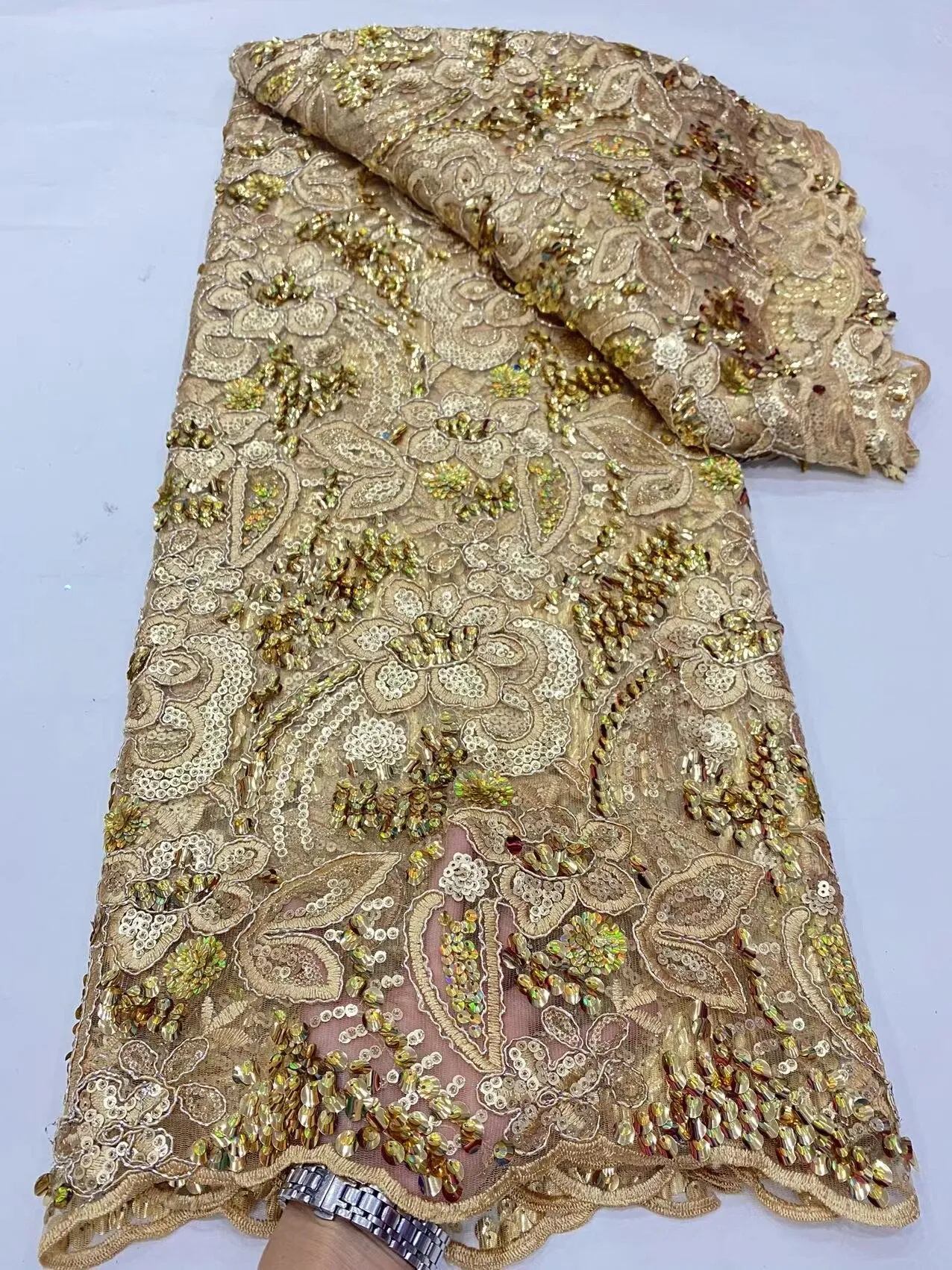 5 YARDS / 10 COLORS / Malo Sequin Beaded Embroidery Glitter Mesh Sparkly Lace Wedding Party Dress Fabric
