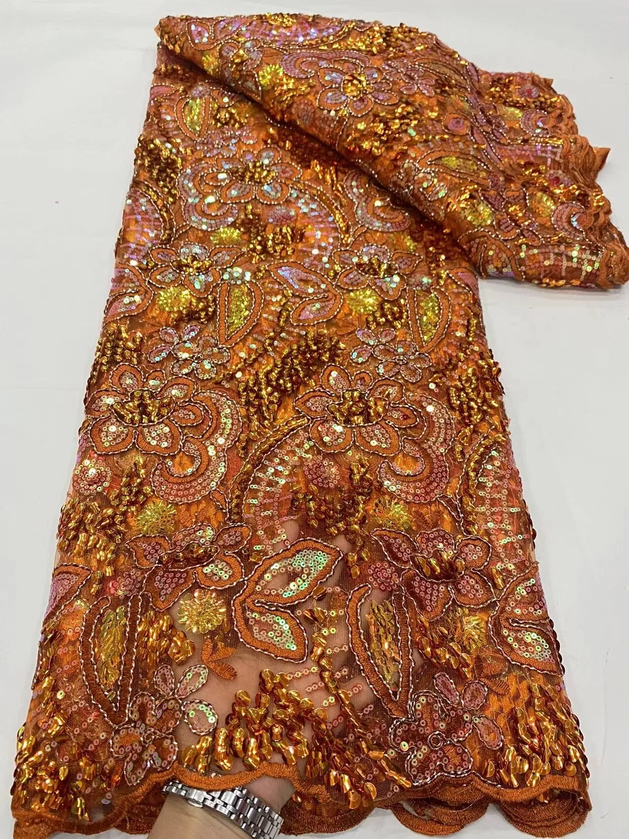5 YARDS / 10 COLORS / Malo Sequin Beaded Embroidery Glitter Mesh Sparkly Lace Wedding Party Dress Fabric
