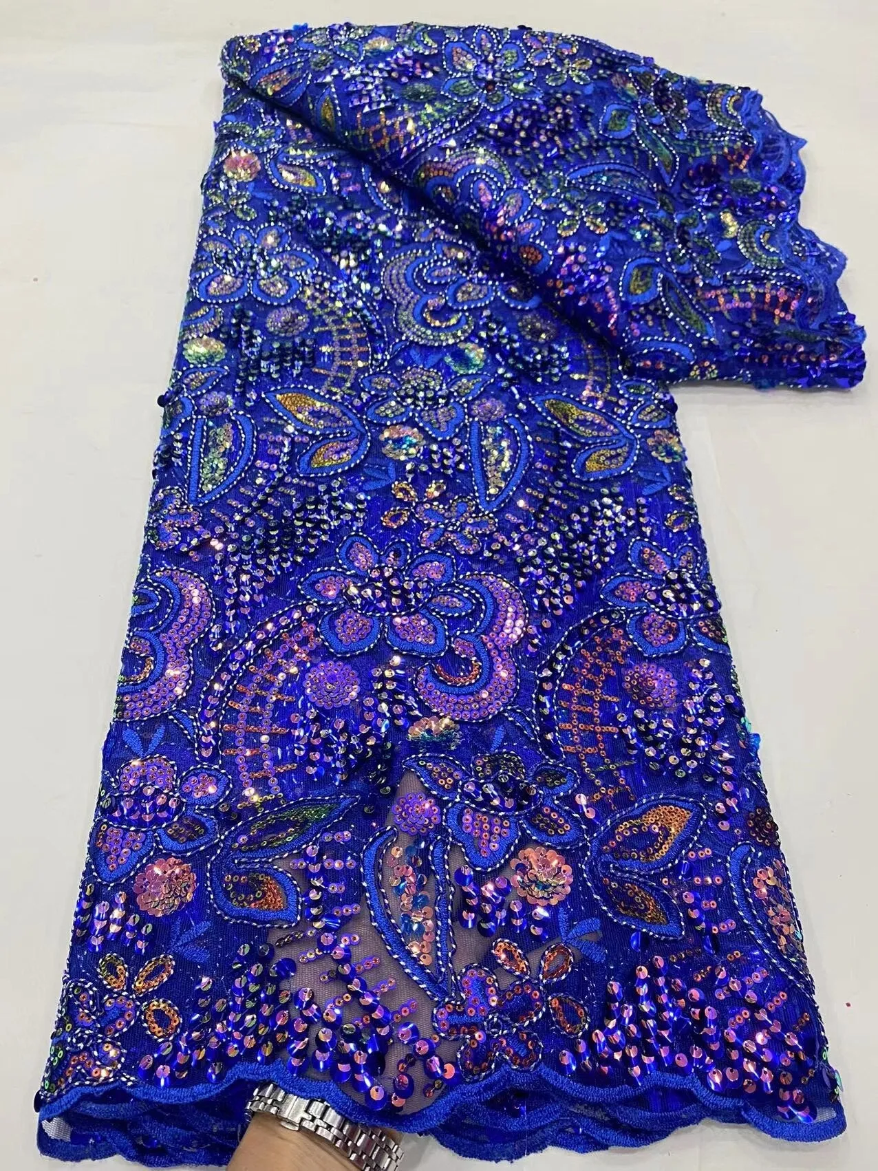5 YARDS / 10 COLORS / Malo Sequin Beaded Embroidery Glitter Mesh Sparkly Lace Wedding Party Dress Fabric