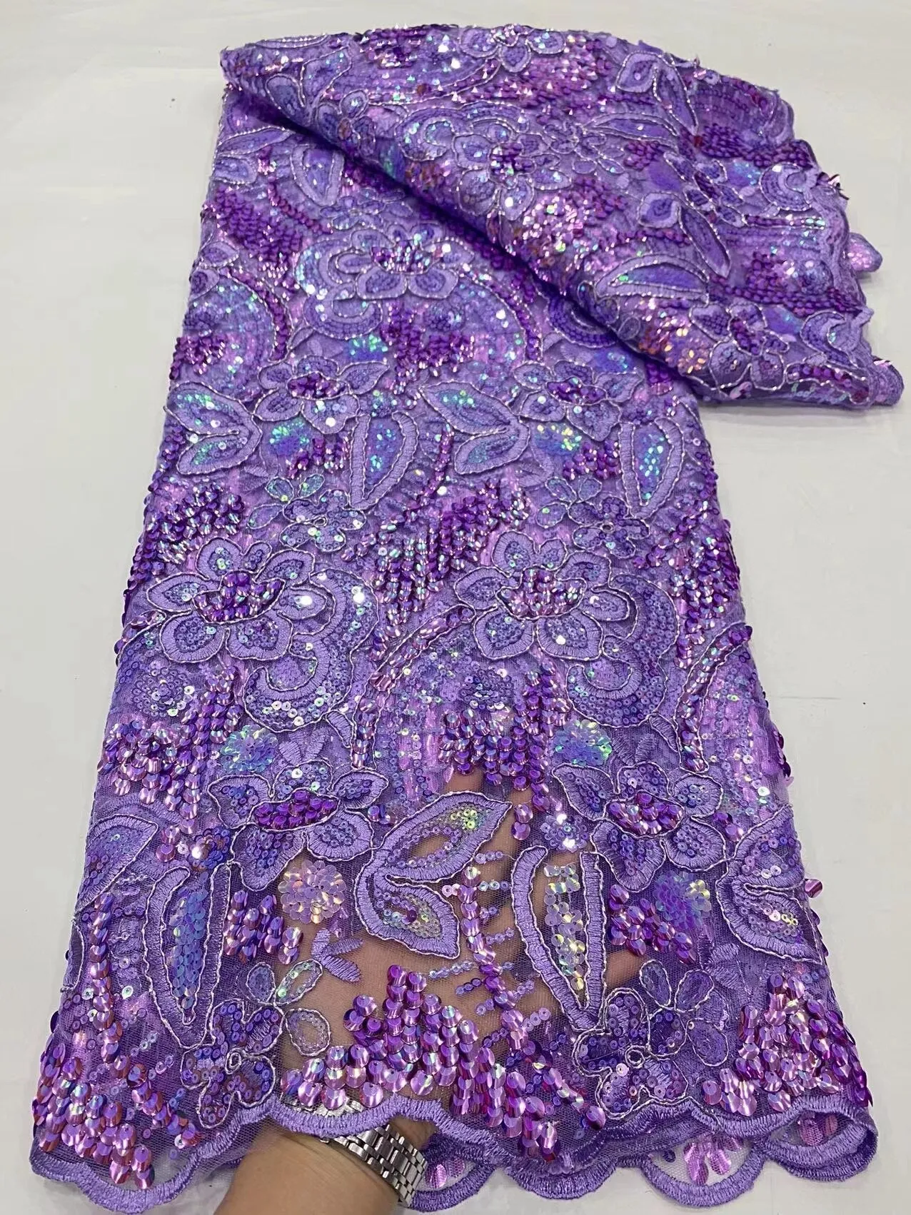 5 YARDS / 10 COLORS / Malo Sequin Beaded Embroidery Glitter Mesh Sparkly Lace Wedding Party Dress Fabric