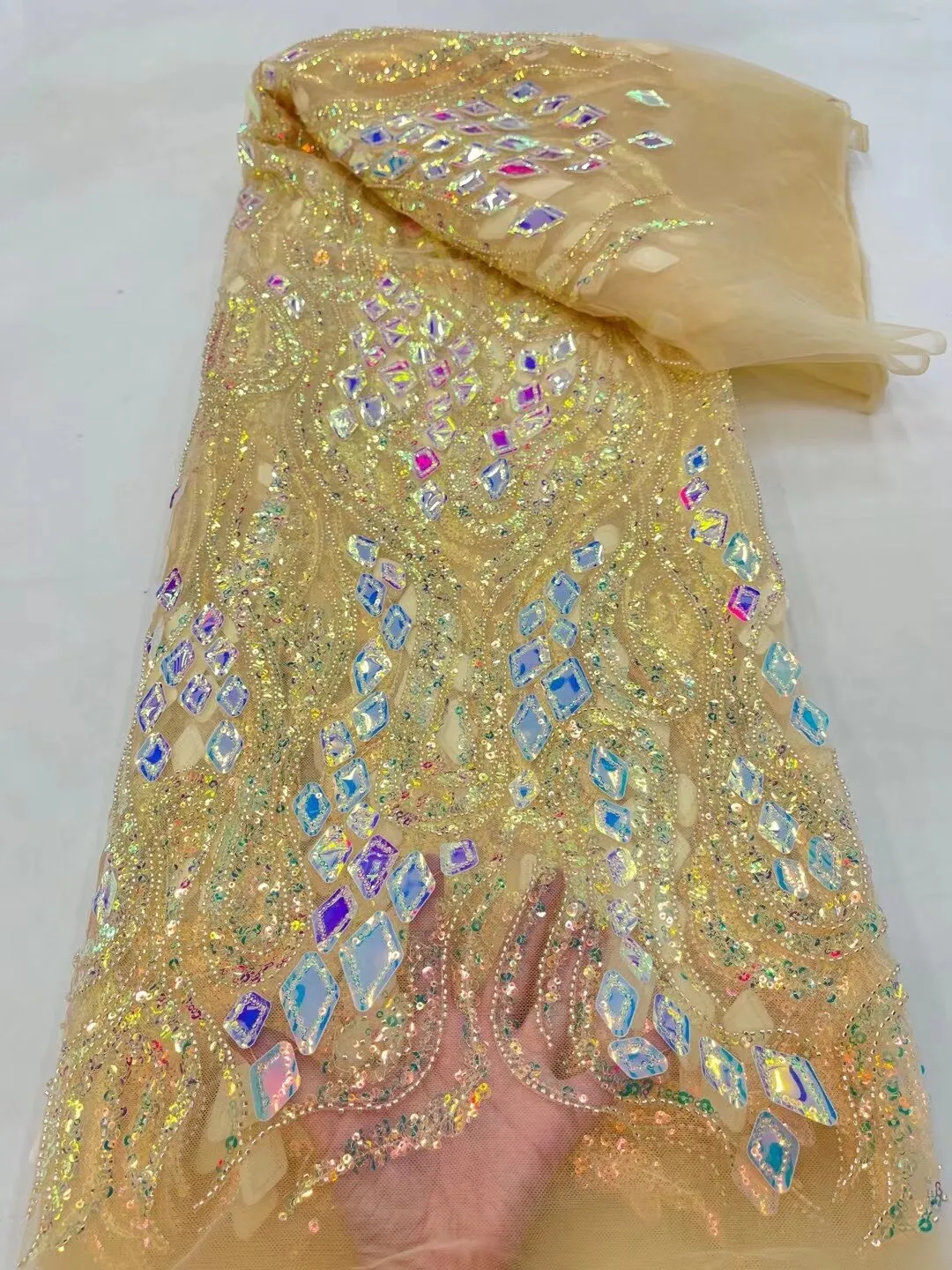 5 YARDS / 26 COLORS / Thomas Sequin Beaded Embroidery Glitter Mesh Sparkly Lace Wedding Party Dress Fabric