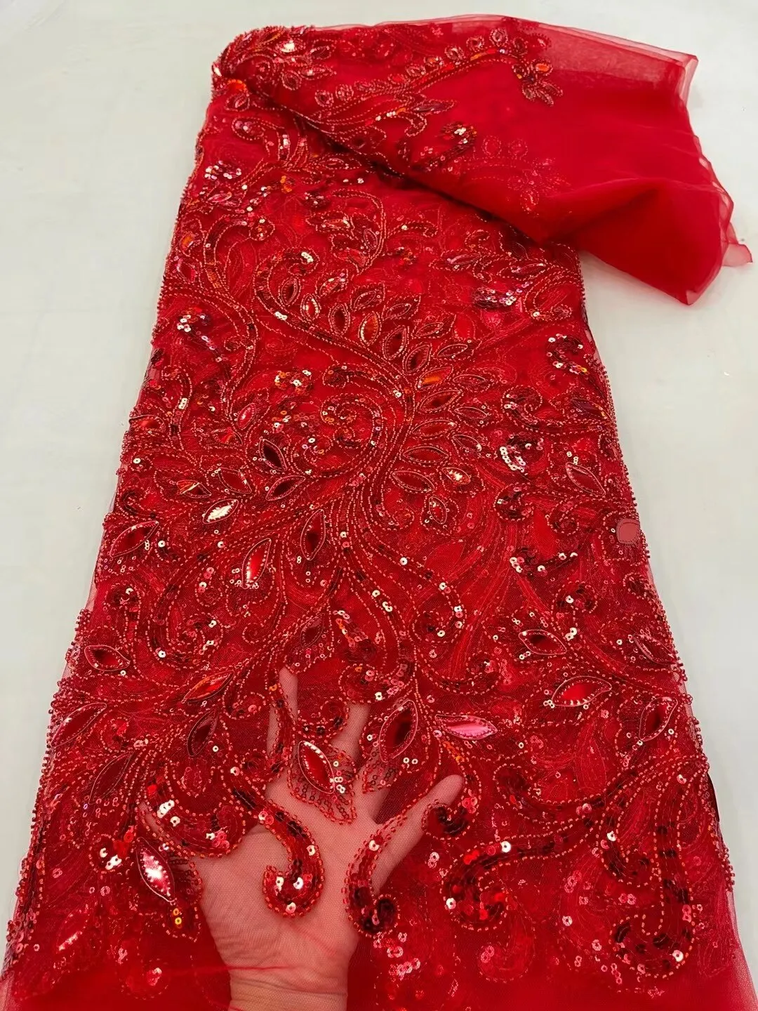 5 YARDS / 26 COLORS / Thomas Sequin Beaded Embroidery Glitter Mesh Sparkly Lace Wedding Party Dress Fabric