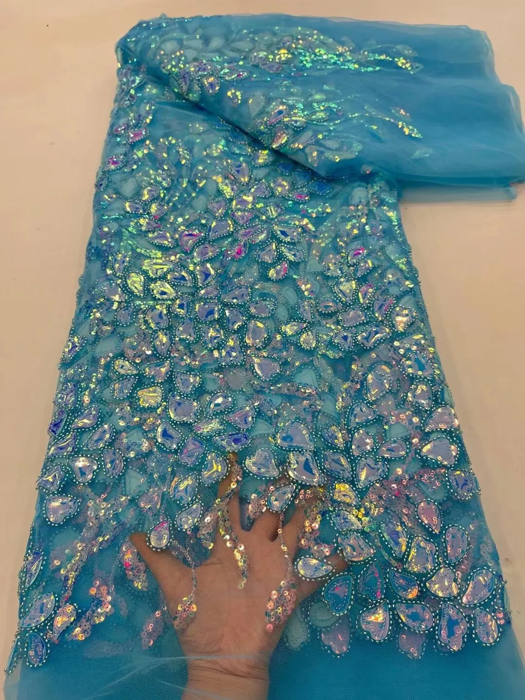 5 YARDS / 26 COLORS / Thomas Sequin Beaded Embroidery Glitter Mesh Sparkly Lace Wedding Party Dress Fabric