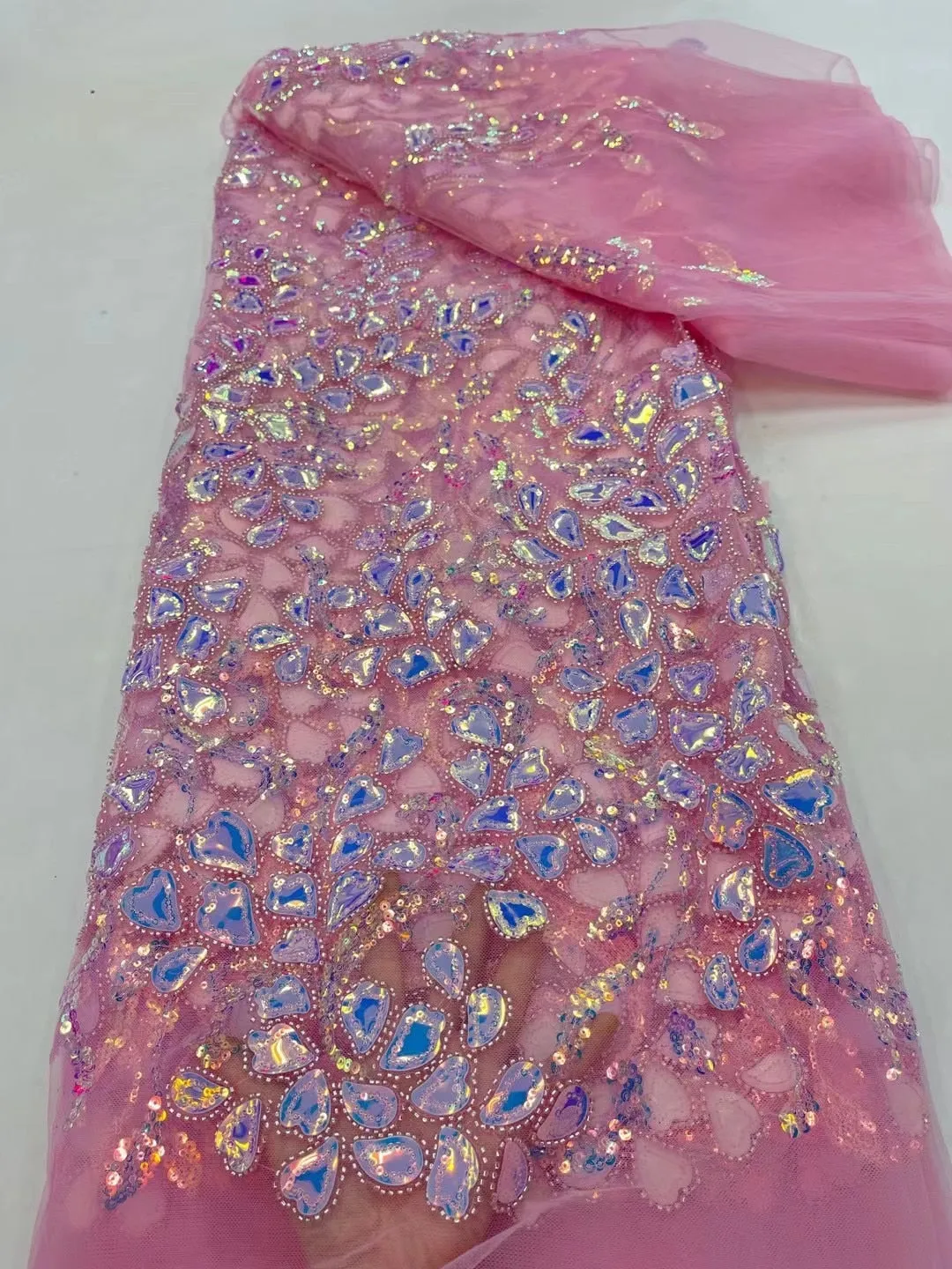 5 YARDS / 26 COLORS / Thomas Sequin Beaded Embroidery Glitter Mesh Sparkly Lace Wedding Party Dress Fabric