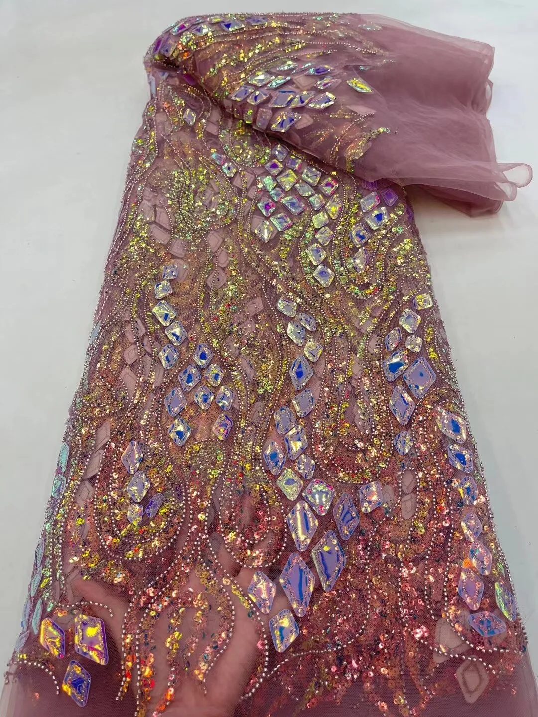 5 YARDS / 26 COLORS / Thomas Sequin Beaded Embroidery Glitter Mesh Sparkly Lace Wedding Party Dress Fabric