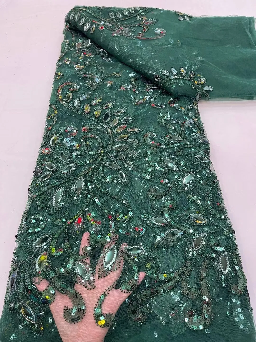 5 YARDS / 26 COLORS / Thomas Sequin Beaded Embroidery Glitter Mesh Sparkly Lace Wedding Party Dress Fabric