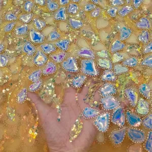 5 YARDS / 26 COLORS / Thomas Sequin Beaded Embroidery Glitter Mesh Sparkly Lace Wedding Party Dress Fabric