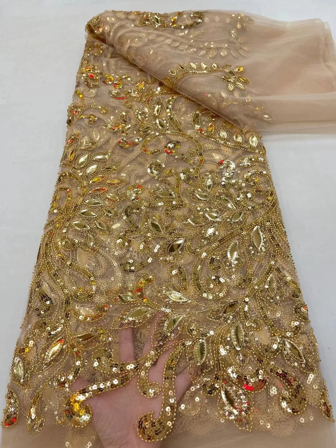 5 YARDS / 26 COLORS / Thomas Sequin Beaded Embroidery Glitter Mesh Sparkly Lace Wedding Party Dress Fabric