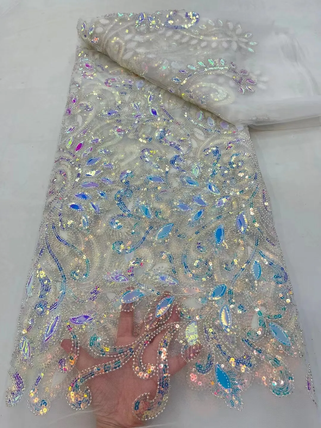 5 YARDS / 26 COLORS / Thomas Sequin Beaded Embroidery Glitter Mesh Sparkly Lace Wedding Party Dress Fabric