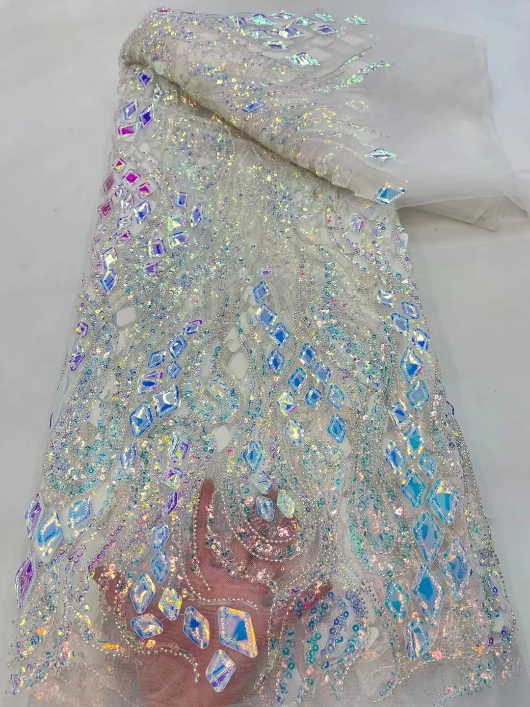 5 YARDS / 26 COLORS / Thomas Sequin Beaded Embroidery Glitter Mesh Sparkly Lace Wedding Party Dress Fabric