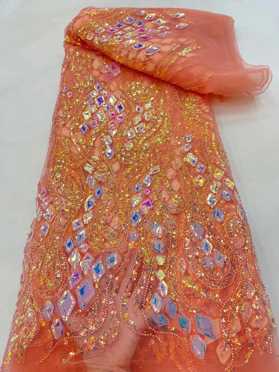 5 YARDS / 26 COLORS / Thomas Sequin Beaded Embroidery Glitter Mesh Sparkly Lace Wedding Party Dress Fabric