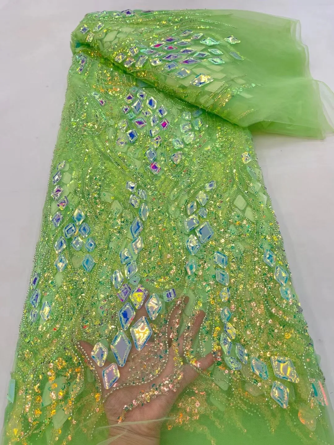 5 YARDS / 26 COLORS / Thomas Sequin Beaded Embroidery Glitter Mesh Sparkly Lace Wedding Party Dress Fabric