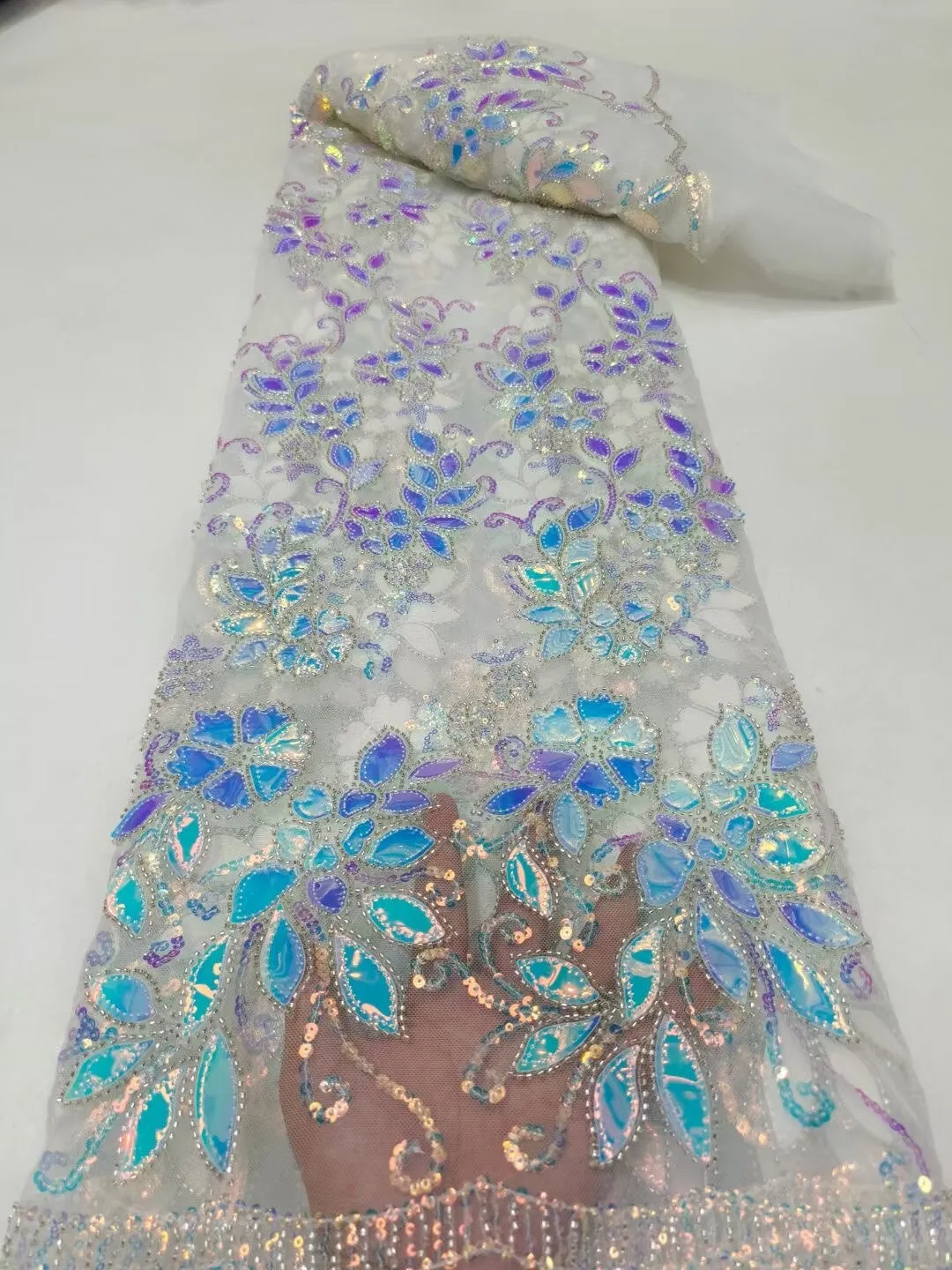 5 YARDS / 26 COLORS / Thomas Sequin Beaded Embroidery Glitter Mesh Sparkly Lace Wedding Party Dress Fabric