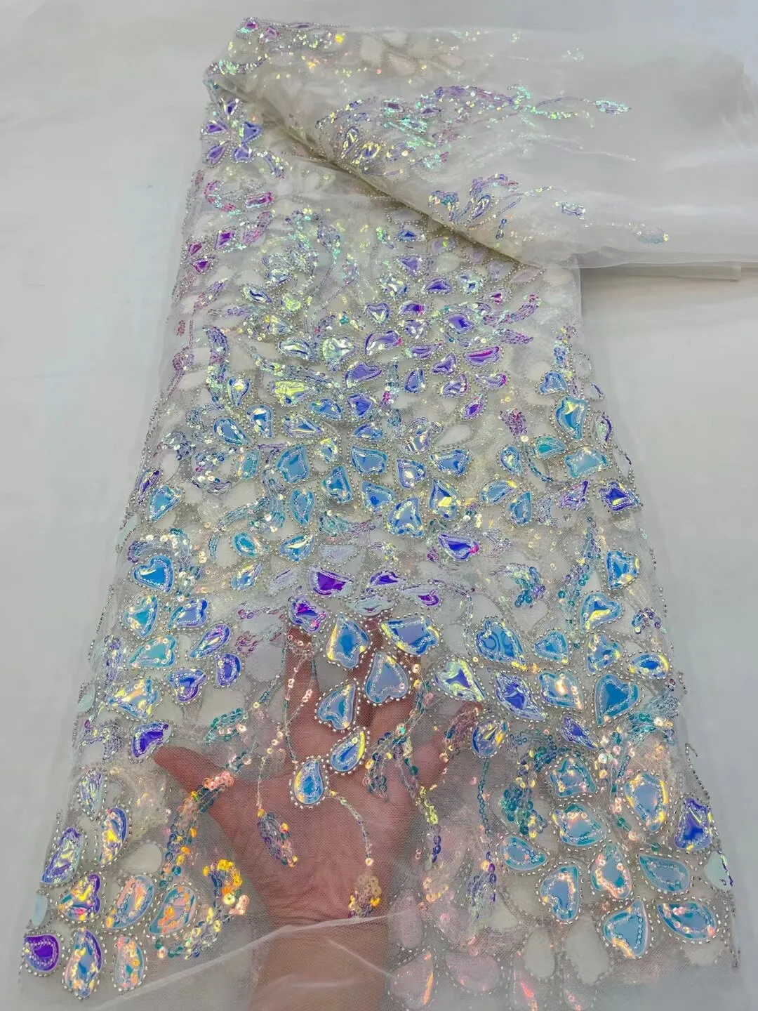 5 YARDS / 26 COLORS / Thomas Sequin Beaded Embroidery Glitter Mesh Sparkly Lace Wedding Party Dress Fabric