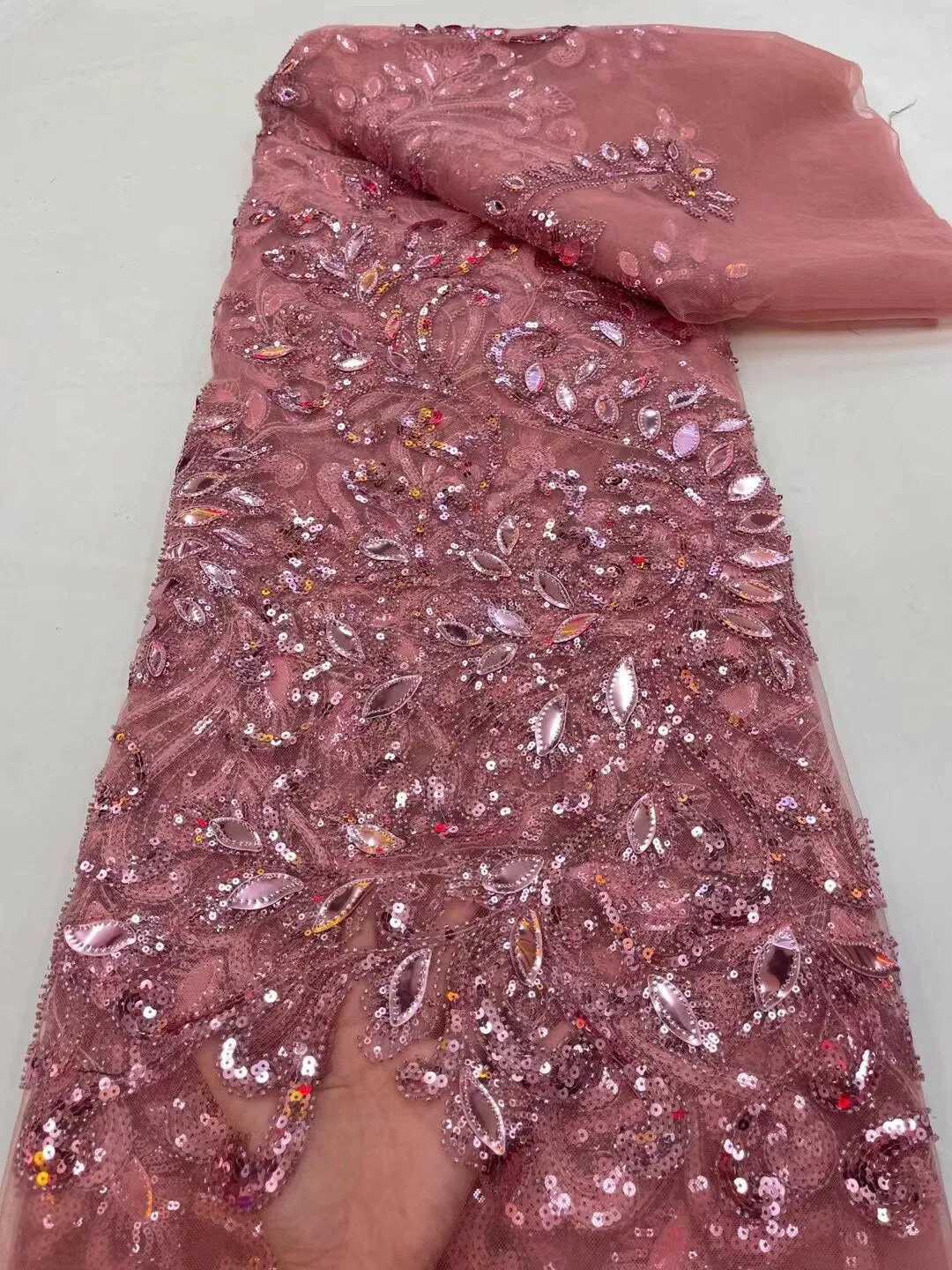 5 YARDS / 26 COLORS / Thomas Sequin Beaded Embroidery Glitter Mesh Sparkly Lace Wedding Party Dress Fabric