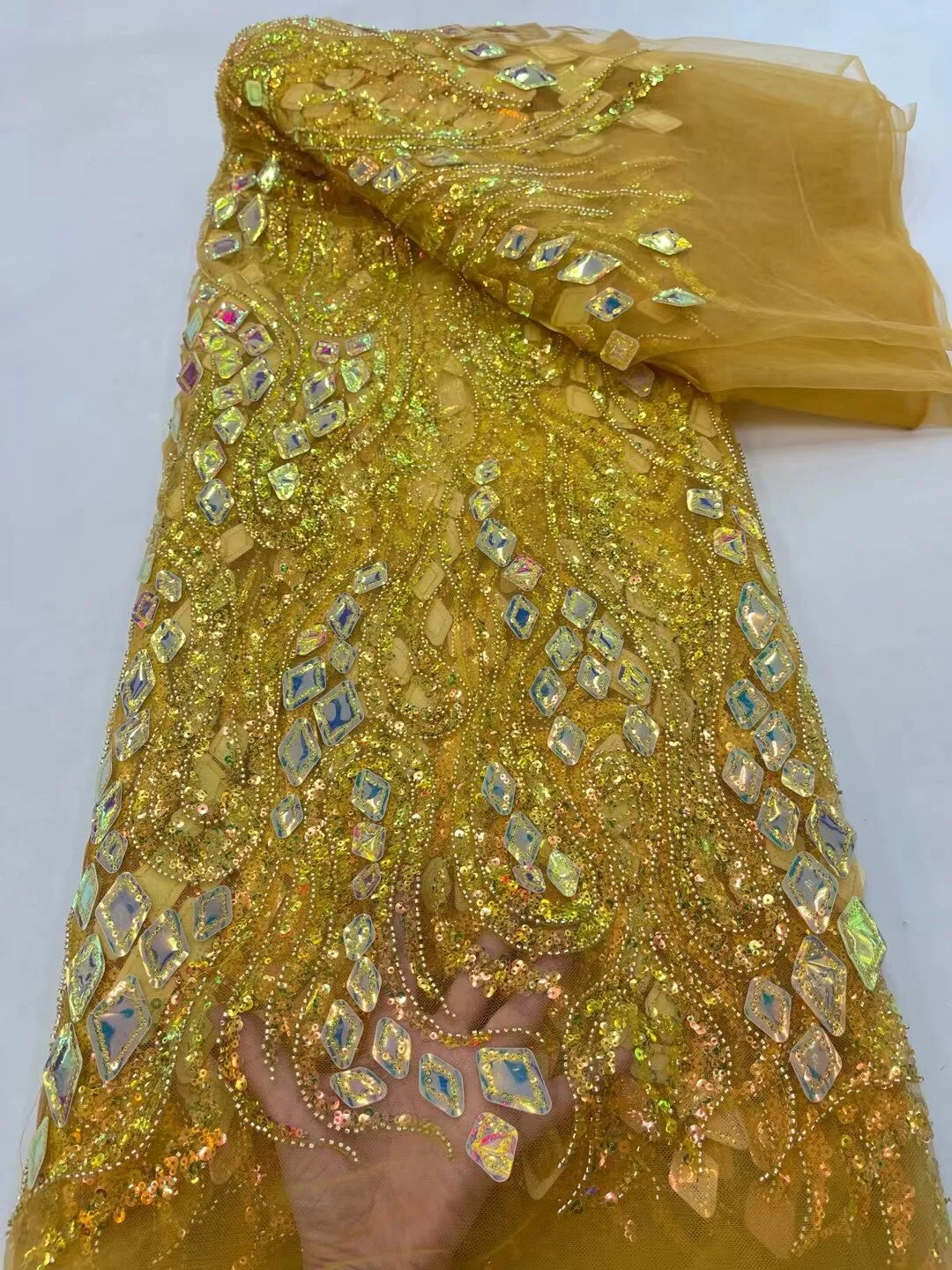 5 YARDS / 26 COLORS / Thomas Sequin Beaded Embroidery Glitter Mesh Sparkly Lace Wedding Party Dress Fabric