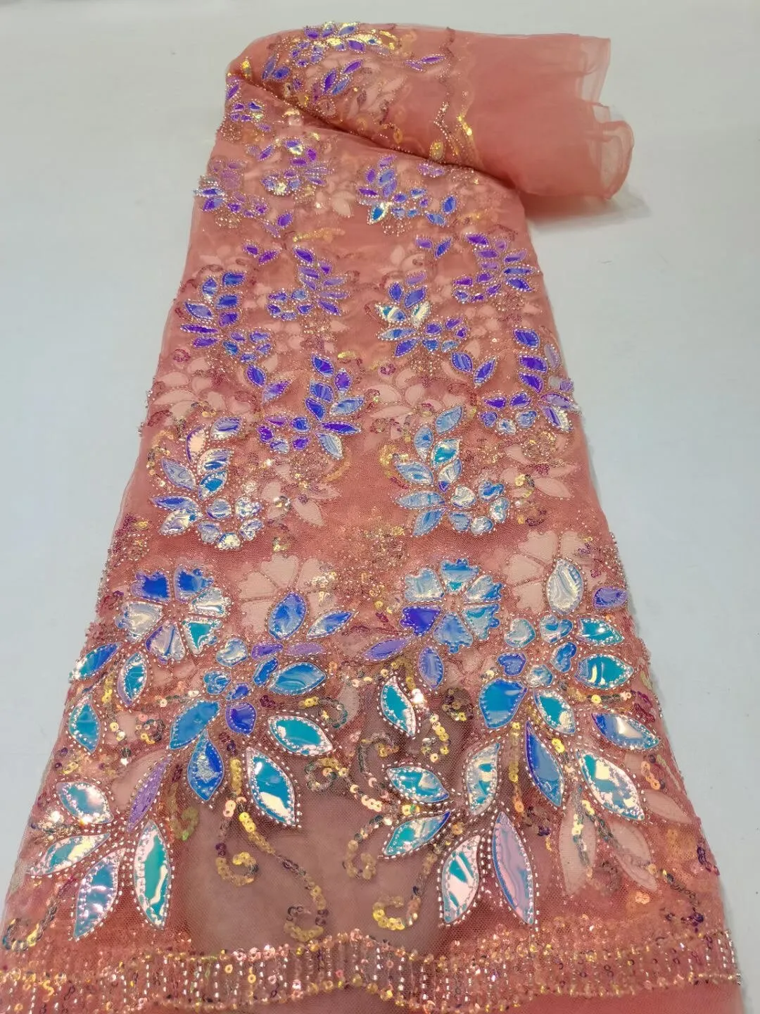 5 YARDS / 26 COLORS / Thomas Sequin Beaded Embroidery Glitter Mesh Sparkly Lace Wedding Party Dress Fabric