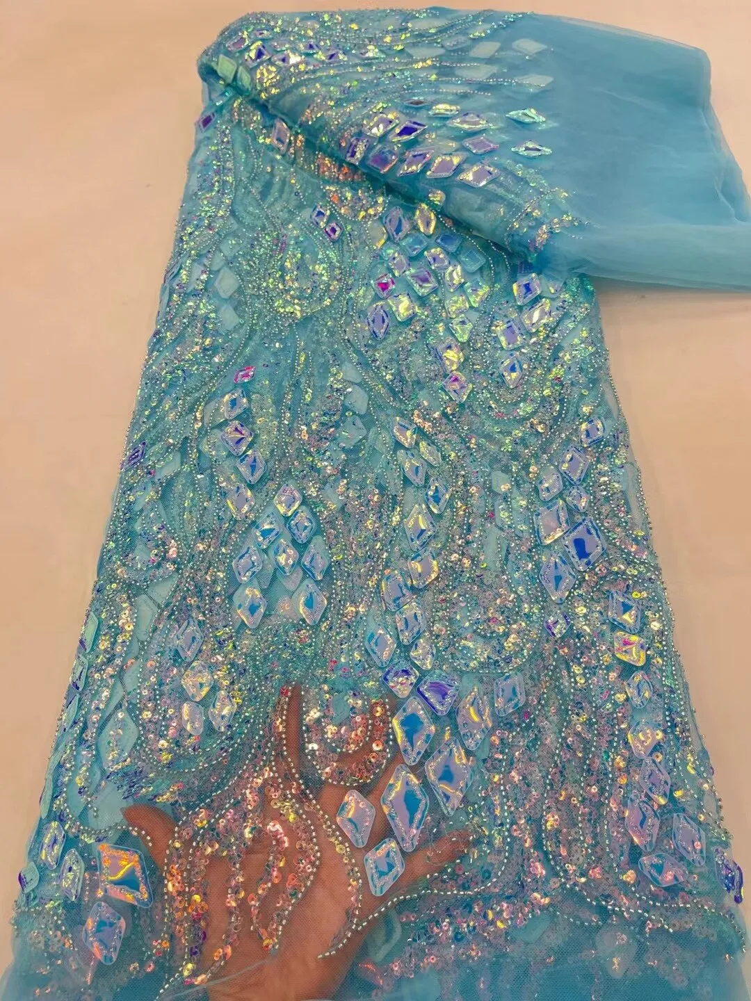5 YARDS / 26 COLORS / Thomas Sequin Beaded Embroidery Glitter Mesh Sparkly Lace Wedding Party Dress Fabric
