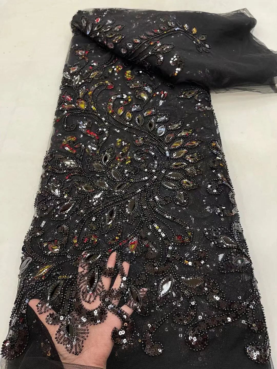 5 YARDS / 26 COLORS / Thomas Sequin Beaded Embroidery Glitter Mesh Sparkly Lace Wedding Party Dress Fabric