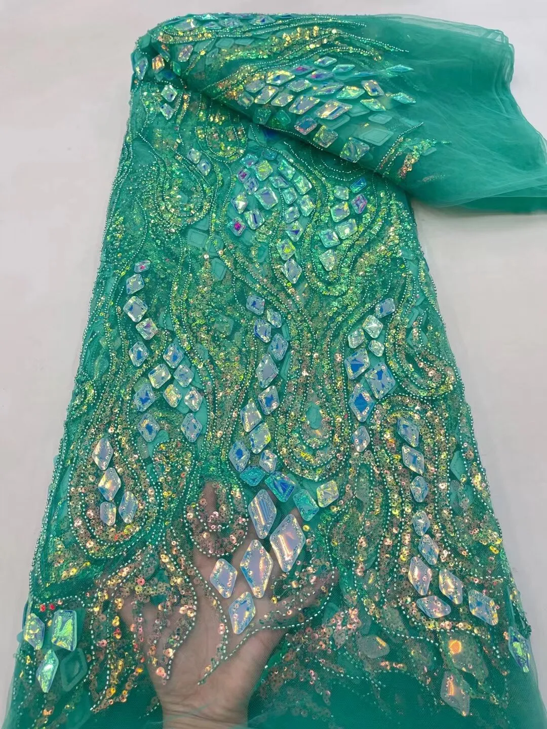 5 YARDS / 26 COLORS / Thomas Sequin Beaded Embroidery Glitter Mesh Sparkly Lace Wedding Party Dress Fabric