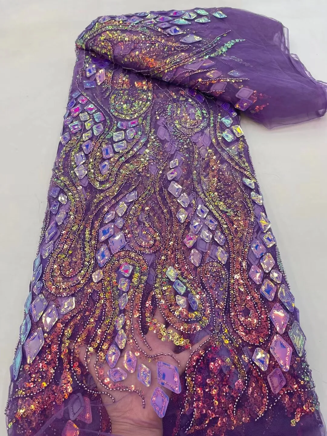 5 YARDS / 26 COLORS / Thomas Sequin Beaded Embroidery Glitter Mesh Sparkly Lace Wedding Party Dress Fabric