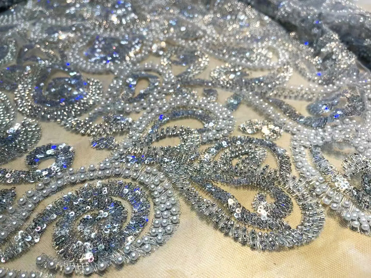 5 YARDS / 4 COLORS / Chayma Beautiful Full Sequin Beaded Embroidery Glitter Tulle Mesh LaceParty Prom Bridal Dress Fabric