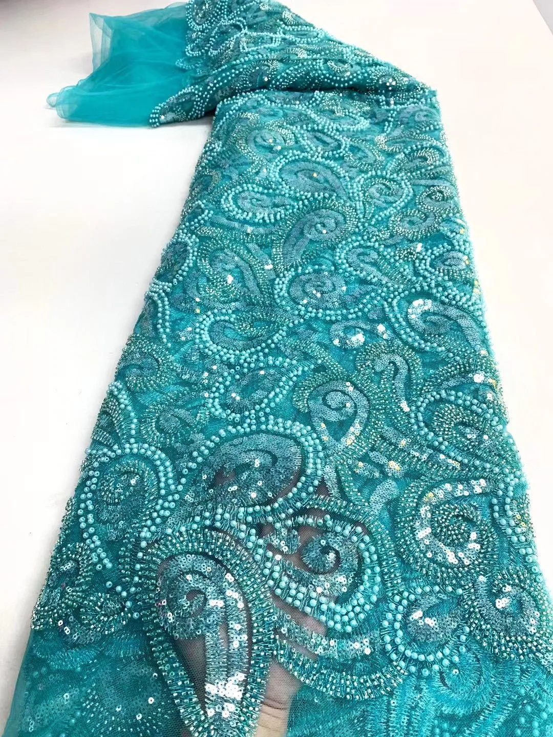 5 YARDS / 4 COLORS / Chayma Beautiful Full Sequin Beaded Embroidery Glitter Tulle Mesh LaceParty Prom Bridal Dress Fabric