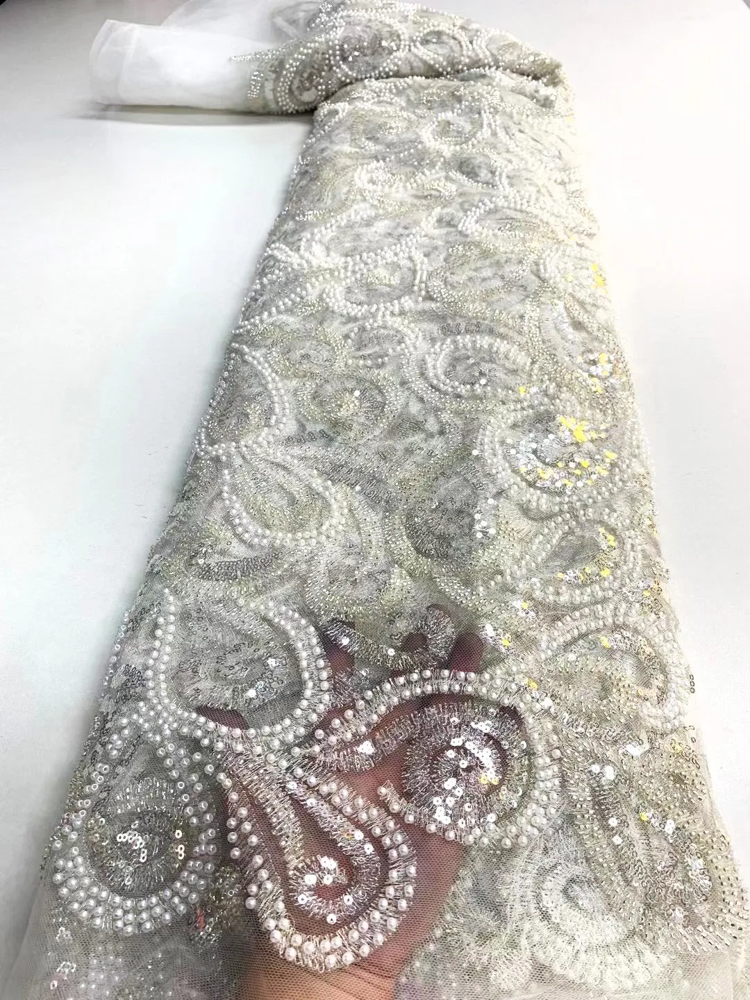 5 YARDS / 4 COLORS / Chayma Beautiful Full Sequin Beaded Embroidery Glitter Tulle Mesh LaceParty Prom Bridal Dress Fabric