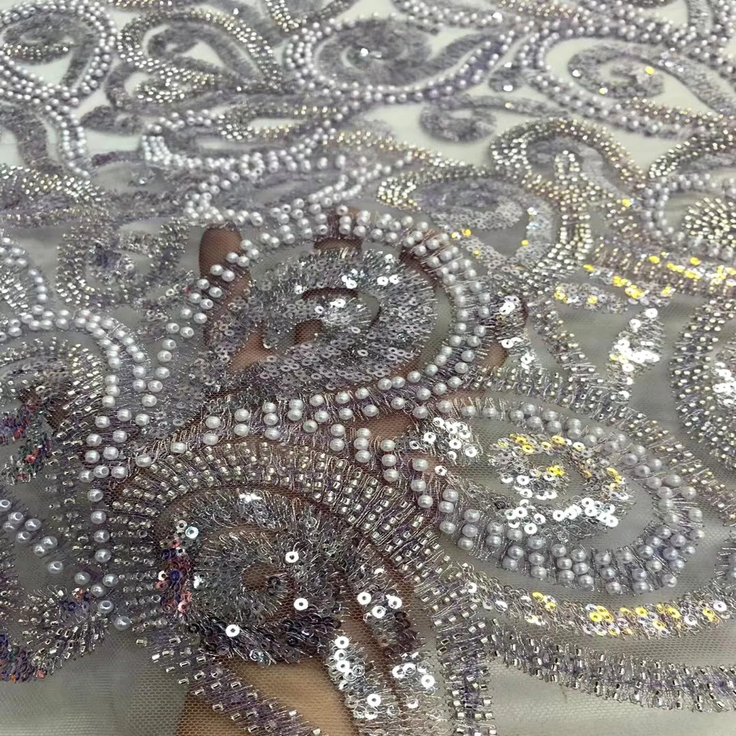 5 YARDS / 4 COLORS / Chayma Beautiful Full Sequin Beaded Embroidery Glitter Tulle Mesh LaceParty Prom Bridal Dress Fabric