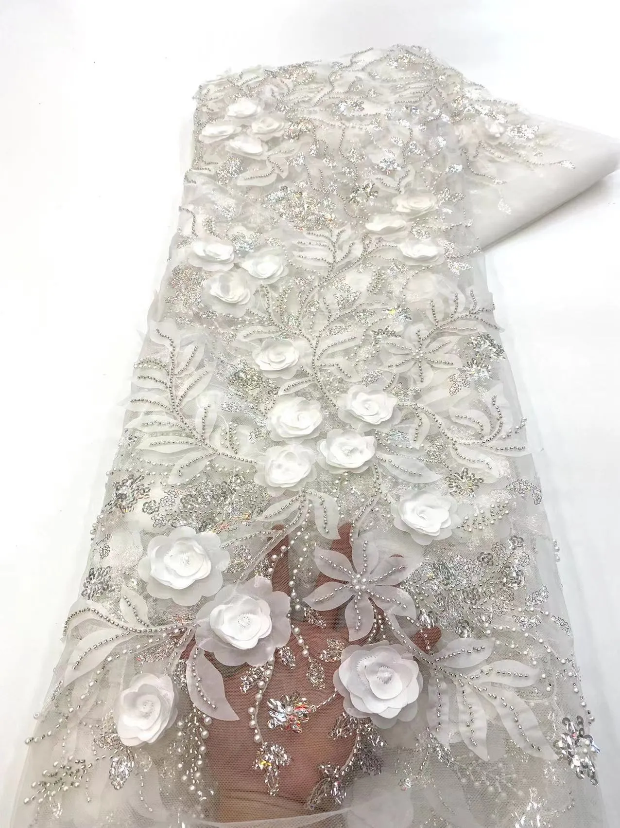 5 YARDS / 7 COLORS / Mathis Sequin Beaded Embroidery Glitter Mesh Sparkly Lace Wedding Party Dress Fabric