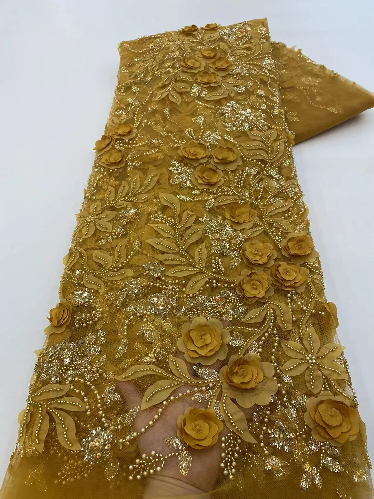 5 YARDS / 7 COLORS / Mathis Sequin Beaded Embroidery Glitter Mesh Sparkly Lace Wedding Party Dress Fabric