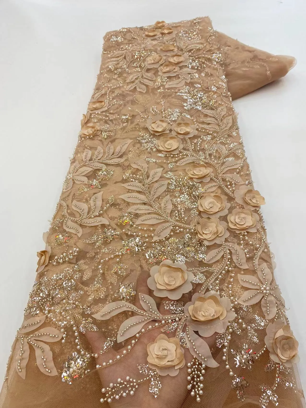 5 YARDS / 7 COLORS / Mathis Sequin Beaded Embroidery Glitter Mesh Sparkly Lace Wedding Party Dress Fabric
