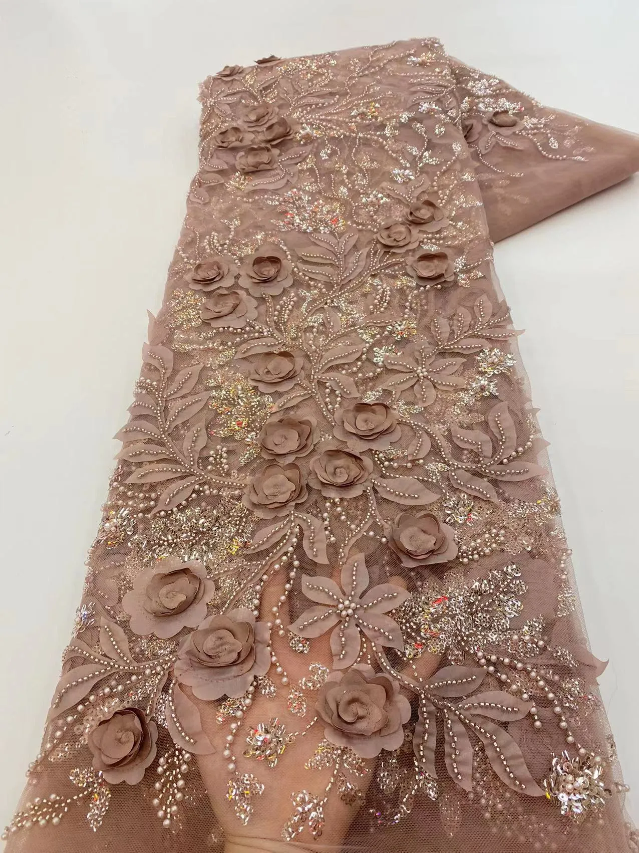 5 YARDS / 7 COLORS / Mathis Sequin Beaded Embroidery Glitter Mesh Sparkly Lace Wedding Party Dress Fabric