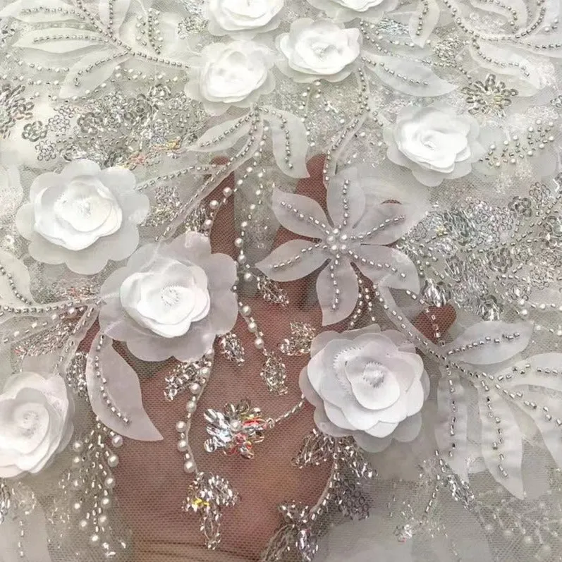5 YARDS / 7 COLORS / Mathis Sequin Beaded Embroidery Glitter Mesh Sparkly Lace Wedding Party Dress Fabric