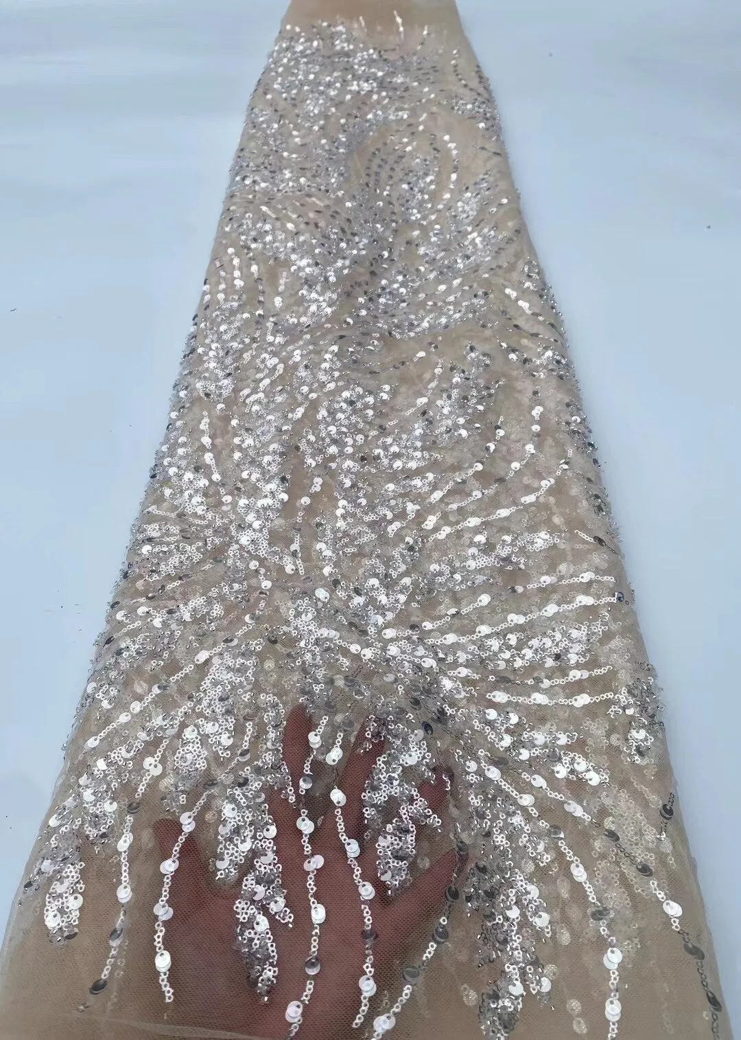 5 YARDS / 7 COLORS / Timéo Sequin Beaded Embroidery Glitter Mesh Sparkly Lace Wedding Party Dress Fabric