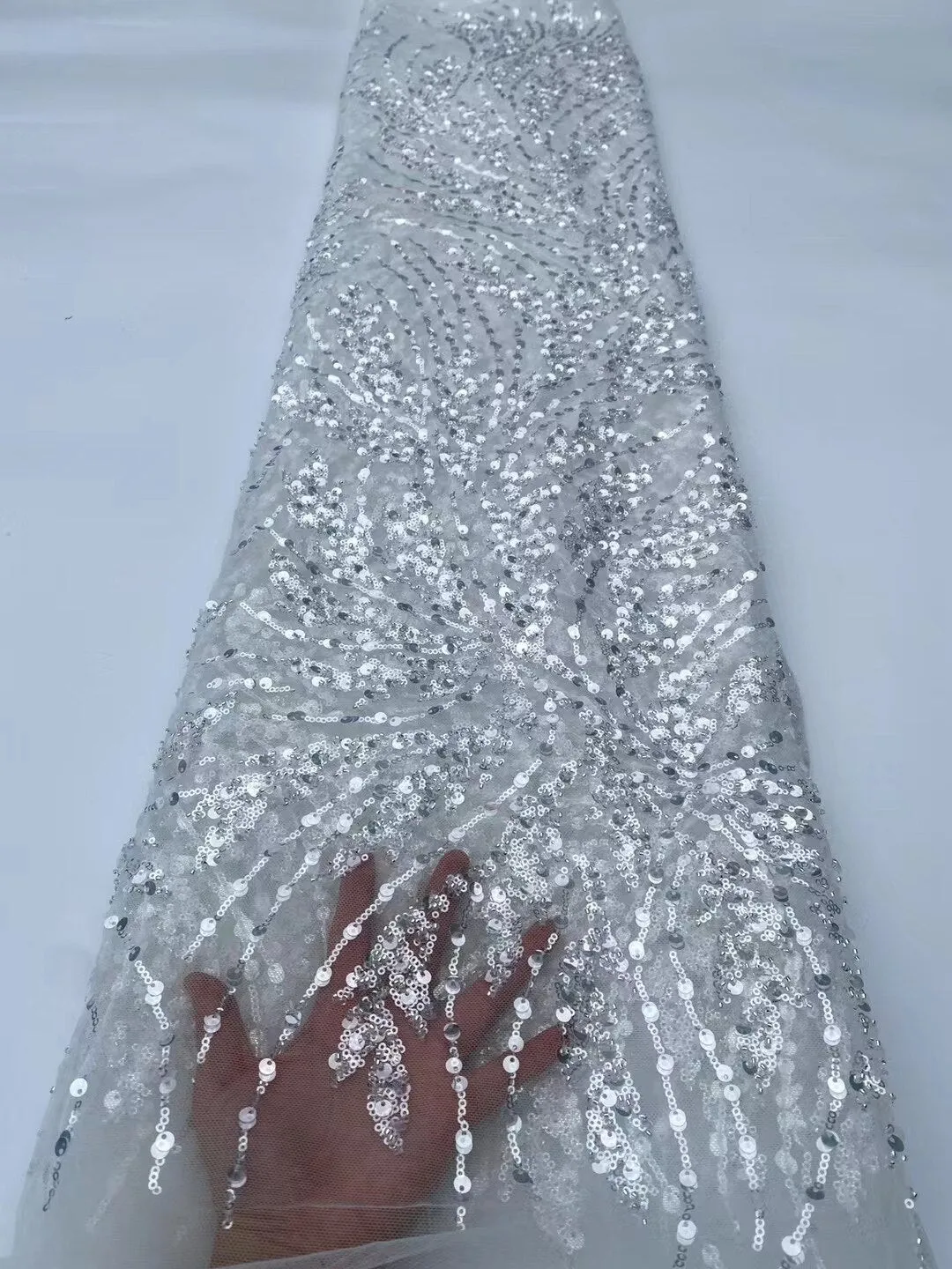 5 YARDS / 7 COLORS / Timéo Sequin Beaded Embroidery Glitter Mesh Sparkly Lace Wedding Party Dress Fabric