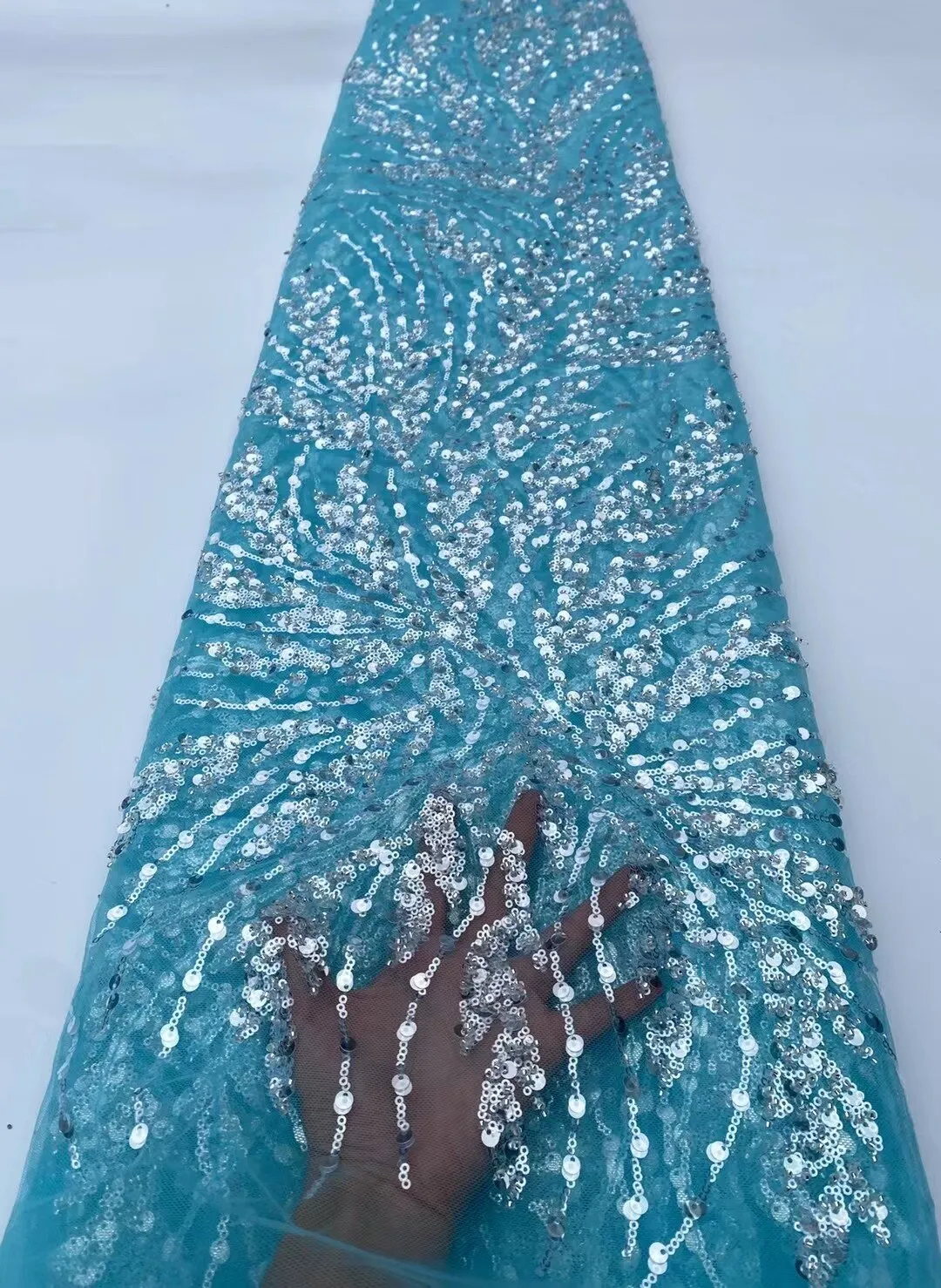 5 YARDS / 7 COLORS / Timéo Sequin Beaded Embroidery Glitter Mesh Sparkly Lace Wedding Party Dress Fabric