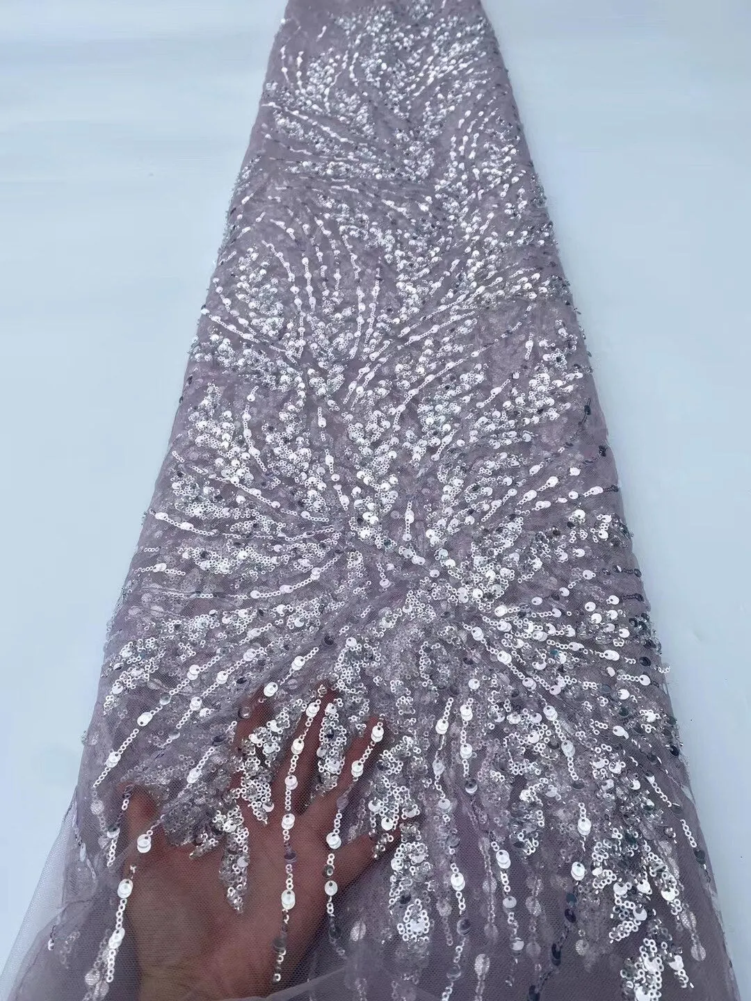 5 YARDS / 7 COLORS / Timéo Sequin Beaded Embroidery Glitter Mesh Sparkly Lace Wedding Party Dress Fabric