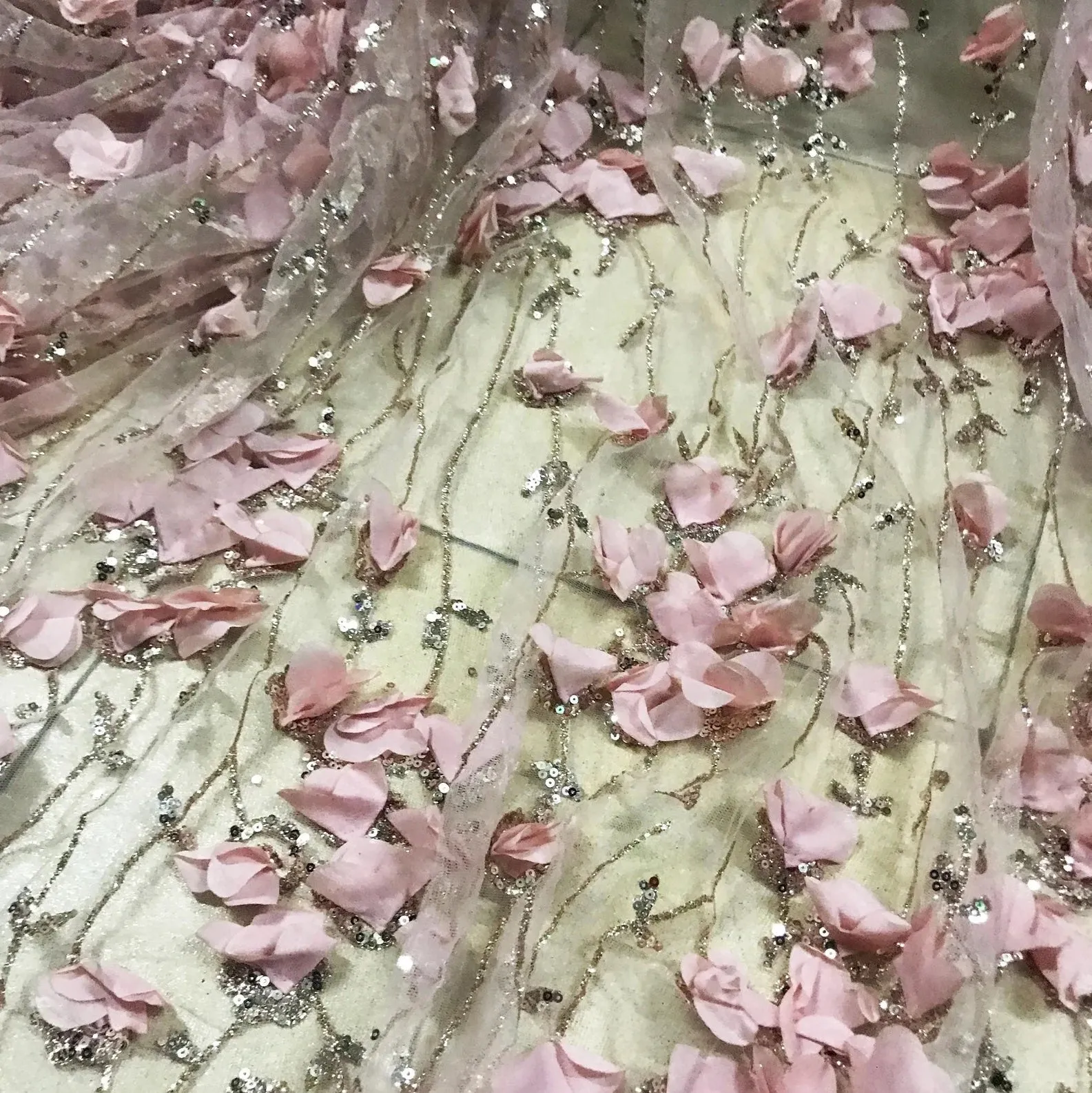 5 YARDS / Amalya Pink Floral Embroidery Floral Tulle Mesh LaceParty Prom Bridal Dress Fabric