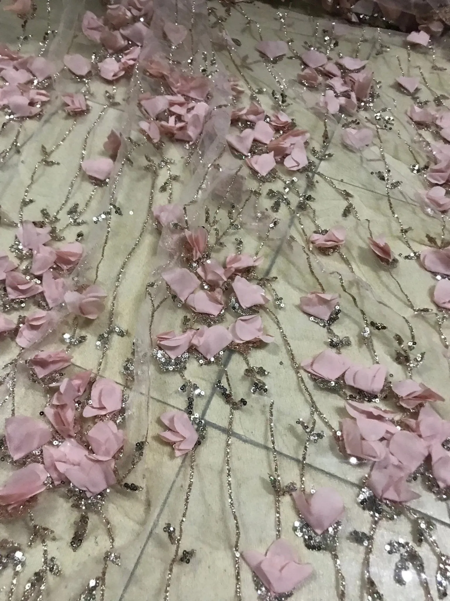 5 YARDS / Amalya Pink Floral Embroidery Floral Tulle Mesh LaceParty Prom Bridal Dress Fabric