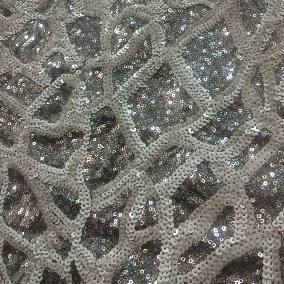 5 YARDS / Eléanor Layered Geometric Beaded Embroidery Glitter Mesh Lace  Party Prom Bridal Dress Fabric