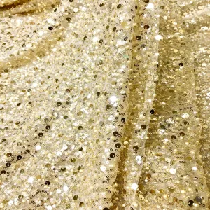 5 YARDS / GRACE Gold Beaded Mesh Ground Glitter Embroidery Mesh Lace / Dress Fabric / By the yard