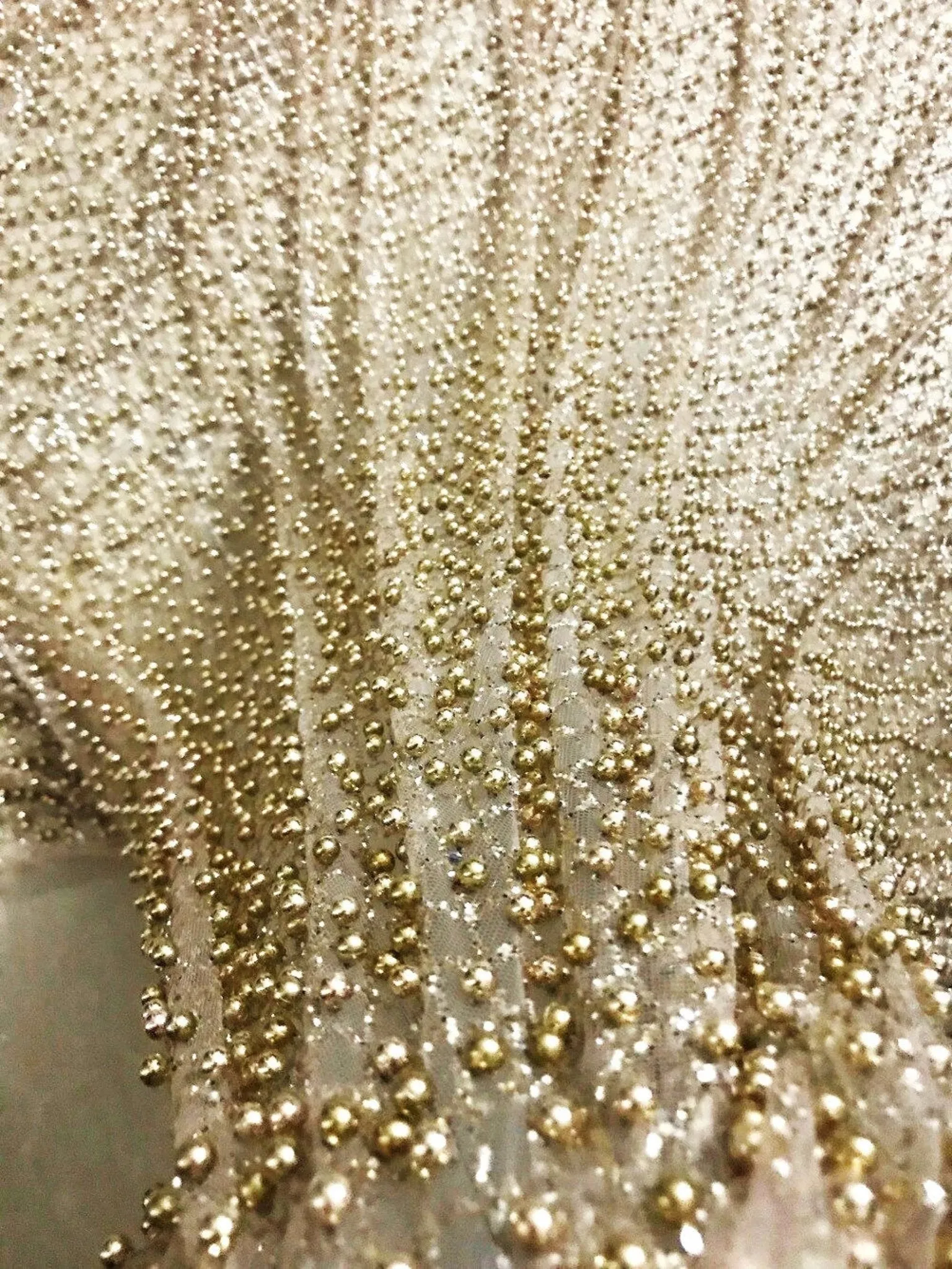 5 YARDS / Joanna Overall Gold Beads Metallic Gold Glitter Embroidery Mesh Lace / Party Prom Bridal Dress Fabric