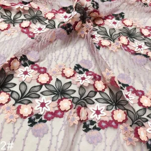 5 YARDS / Lili-Rose Cute Floral Crochet Embroidery Mesh Ground Lace / Party Prom Bridal Dress Fabric