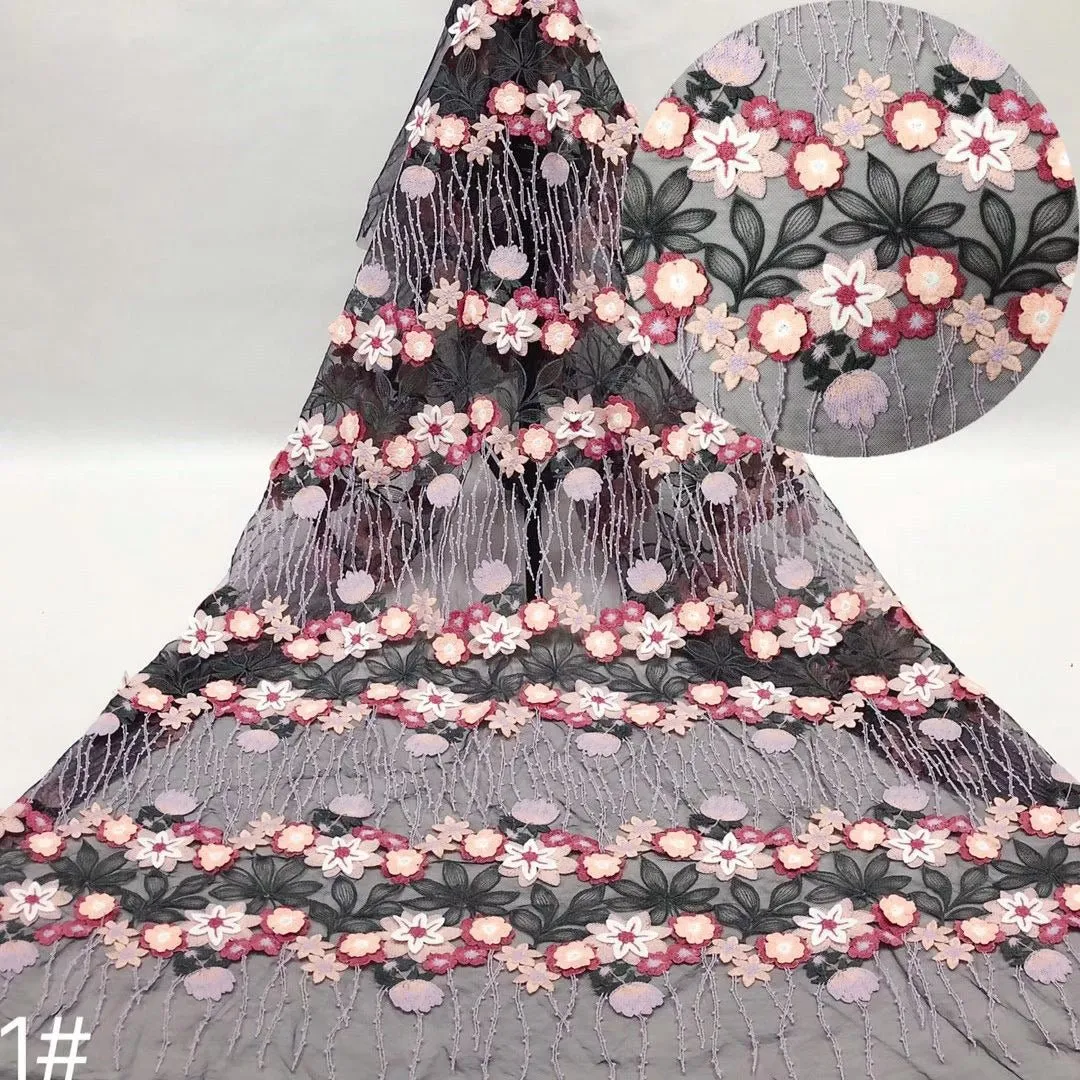 5 YARDS / Lili-Rose Cute Floral Crochet Embroidery Mesh Ground Lace / Party Prom Bridal Dress Fabric